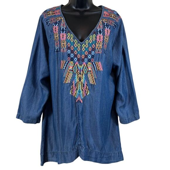 Soft Surroundings Mixteca Dark Denim Chambray Tunic - Picture 1 of 10